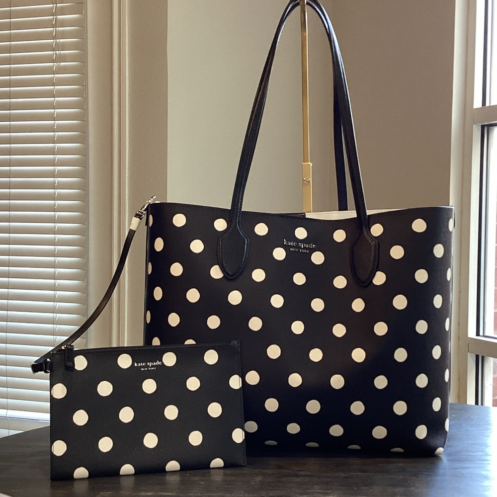 kate spade Black and White Polka Dot Tote with Wristlet